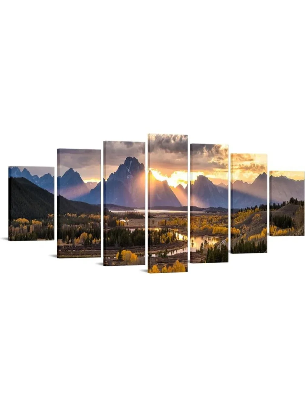 XL Canvas Set of 7 Grand Teton Autumn Wall Art Prints - Scenic Home Decor 70x32